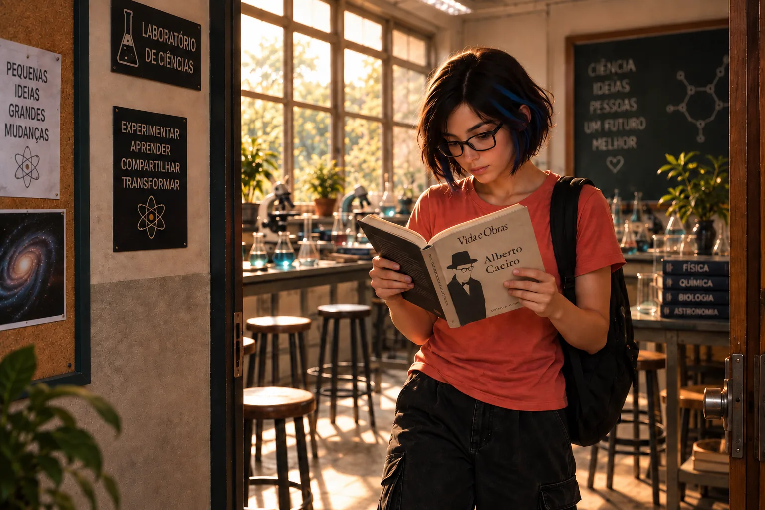 Sofia chegando com o livro na mão