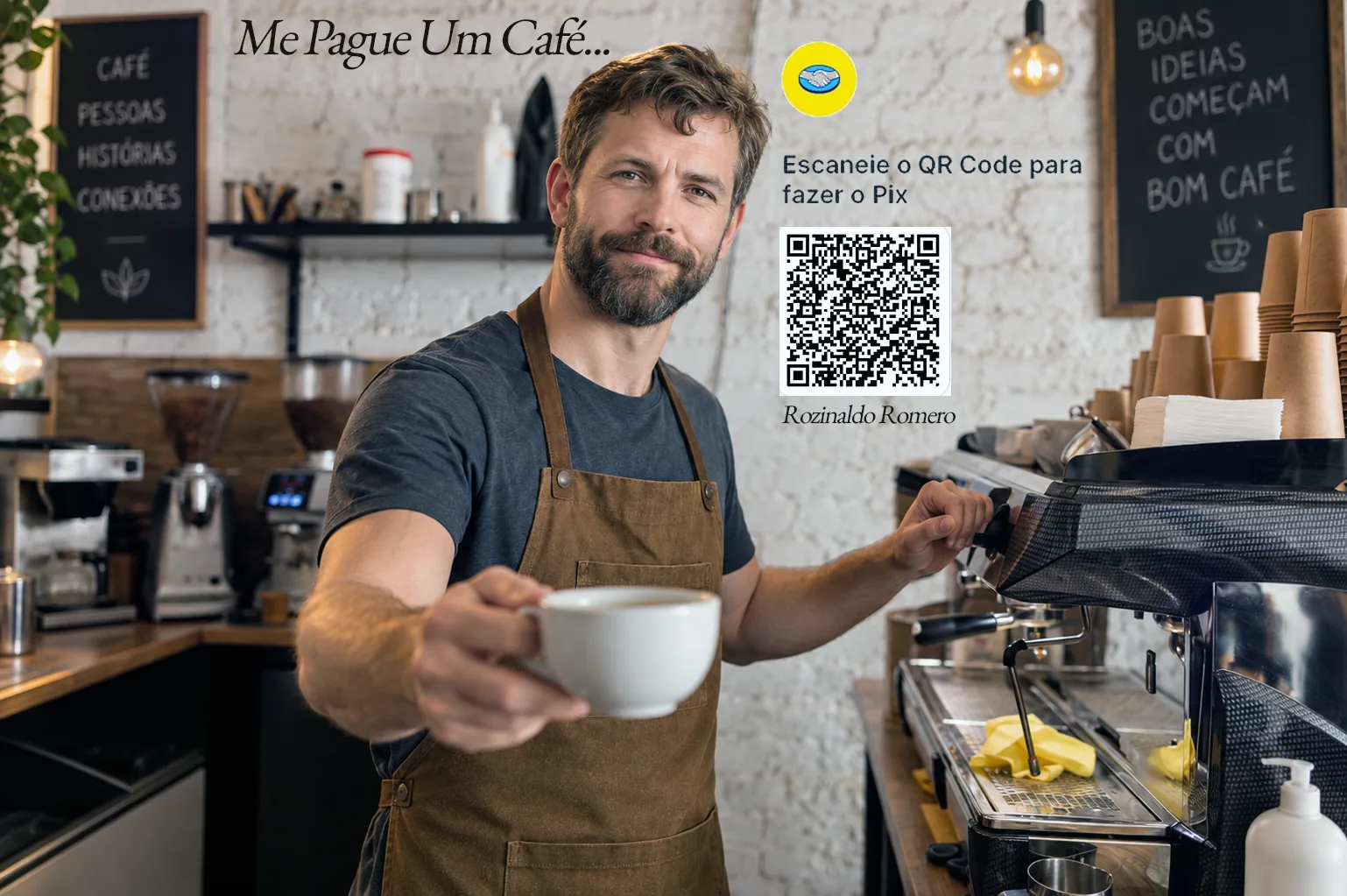 Jean Bernard pede um café — escaneie o QR Code para fazer um Pix